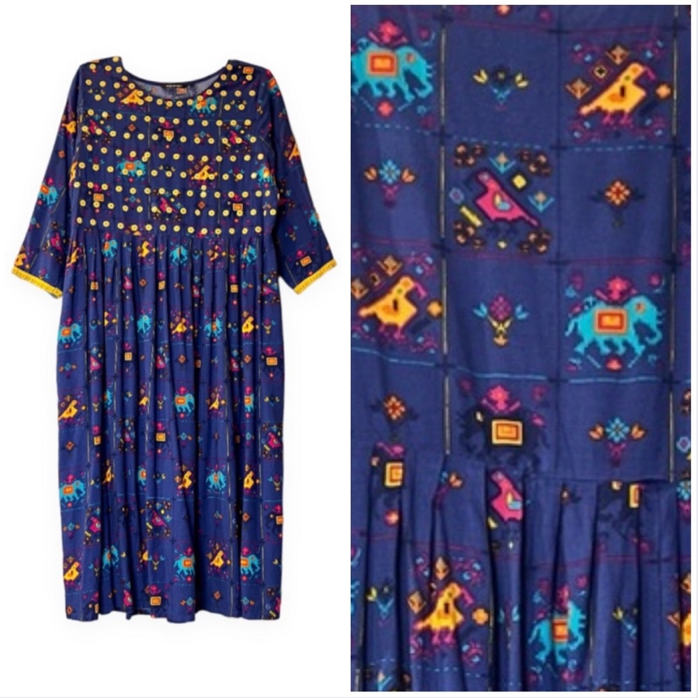 Melange Colorful Novelty Print Midi Dress